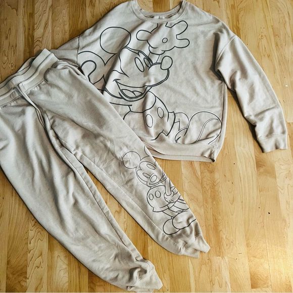 Disney Mickey Mouse Tan Sweatshirt and Sweatpants Set - Picture 1 of 4